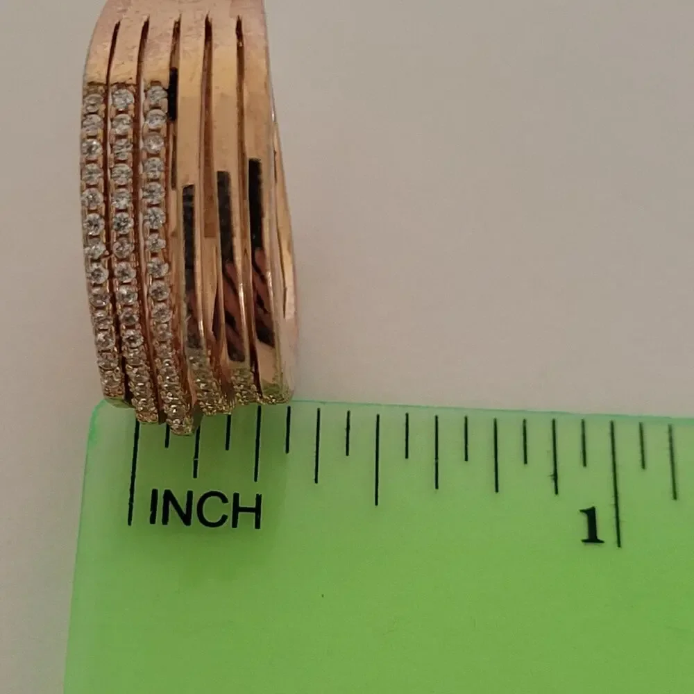FOLLI FOLLIE 925 STERLING SILVER ROSE GOLD-TONE Statment‎ Ring Zirconia Size 7